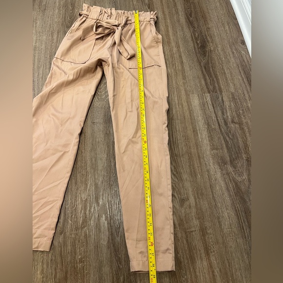 Dusty Rose Sateen High Waisted Paper Bag Style Trousers - Picture 9 of 12